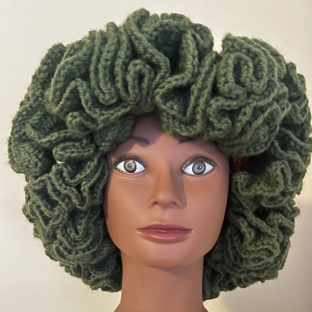 Rustic Orange and Green Ruffle Crochet Hat - Cozy Winter Accessory